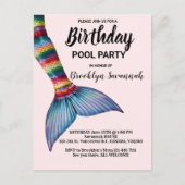 バラ色の金色ターコイズ色の人魚の尾のプールパーティー ポストカード (正面)