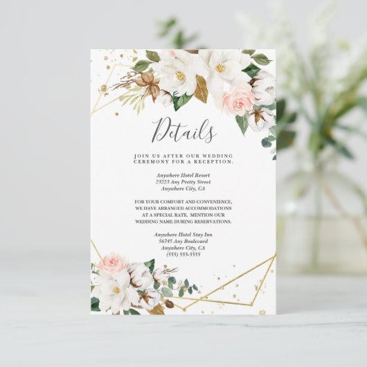 バラ色の金色幾何学模様と白のマグノリアの花 エンクロージャーカード (スタンド正面)