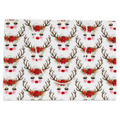 バラ色の頬のゴールドの目をした花のトナカイのホリデー ラージペーパーバッグ (裏面)