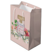 バラ色の香水瓶の花のブライダルシャワー ミディアムペーパーバッグ (裏面アングル)