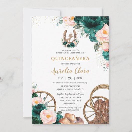 バラ色エメラルドグリーン ワイルドウェストのキンセアニエラ 招待状 (正面)