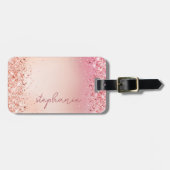 バラ色グリッターカスタム ラゲッジタグ (正面横)