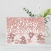 バラ色グリッター クリスマスツリー ピンク シーズンカード (スタンド正面)