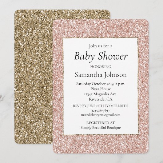 バラ色グリッター 招待状 (正面/裏面)