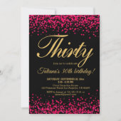 バラ色ピンクとブラック ローズゴールド グリッター 誕生日 招待状 (正面)