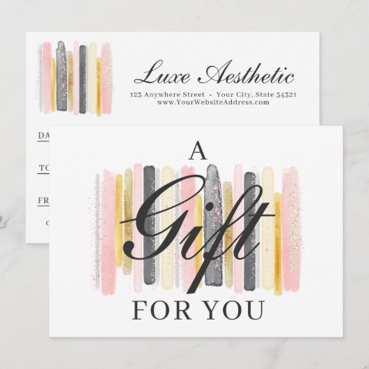 バラ色ピンク＆ローズゴールドのエレガントなギフト証明書カード 招待状 (正面/裏面)