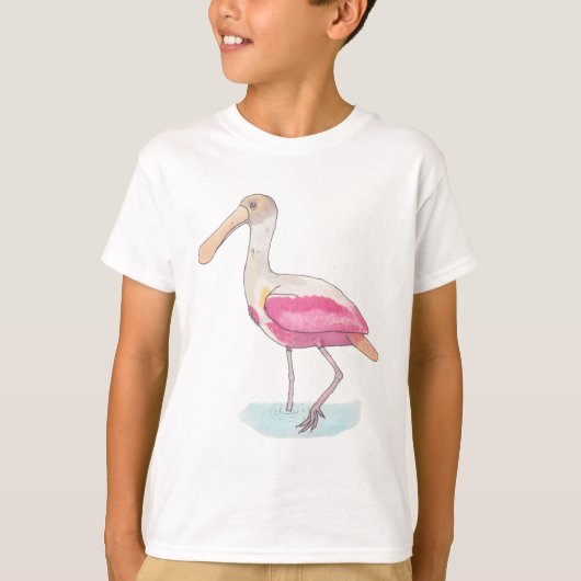 バラ色ヘラサギの鳥種の水彩画 Tシャツ (正面)