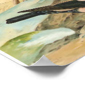 バラ色星付きヴィンテージ鳥イラストレーション ポスター (角)