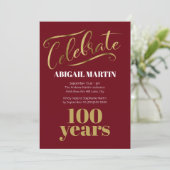 バラ色 ゴールド 白 100歳の誕生日パーティー 招待状 (スタンド正面)
