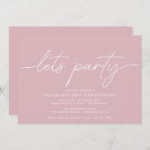 バラ色 | シンプル モダン ガーリー 誕生日 招待状 (正面/裏面)