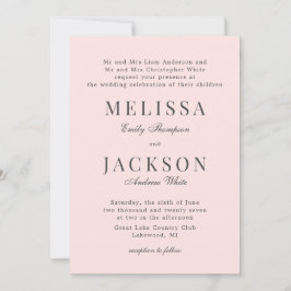 バラ色 ニュートラル 洗練された クラシックな結婚式の招待状 招待状