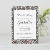 バラ色 ブラック ホワイト レオパード柄 招待状 (スタンド正面)