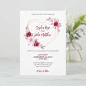 バラ色 ワインレッド 花 モダン 幾何学 ゴールド ハート 招待状 (スタンド正面)