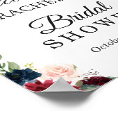 バラ色 ワインレッド 青 花柄 ブライダルシャワー サイン (角)