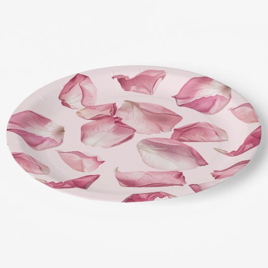 バラ花びらパターン花びらおよびプロセッコブライダル ペーパープレート (アングル)