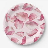 バラ花びらパターン花びらおよびプロセッコブライダル ペーパープレート (正面)