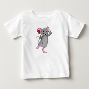 バラ花付きネズミ ベビーTシャツ