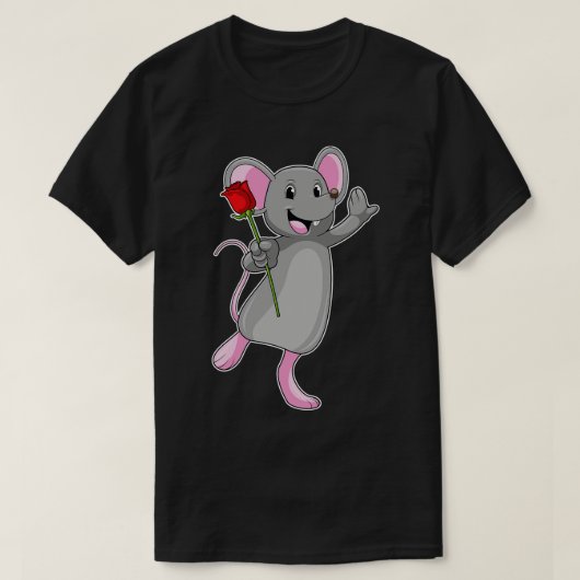 バラ花付きネズミ Tシャツ (デザイン正面)