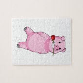 バラ花付き豚 ジグソーパズル (横)