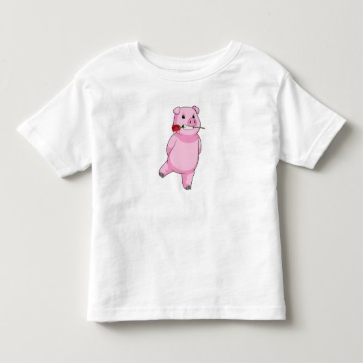バラ花付き豚 トドラーTシャツ (正面)