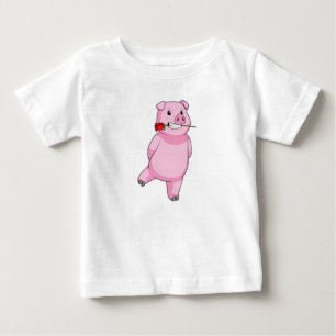 バラ花付き豚 ベビーTシャツ