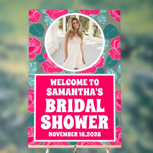 バラ花写真ブライダルシャワー歓迎フロステッド アクリルサイン (ニュートラル)