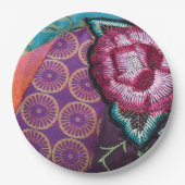 バラ花刺繍ルックボホパープル ペーパープレート (正面)