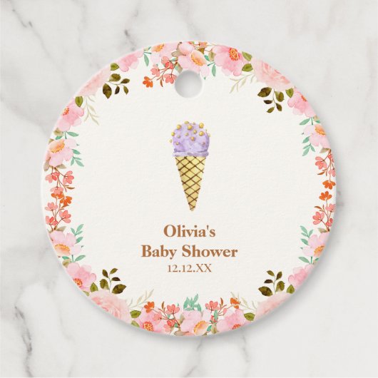 バラ花園スクープアイスクリームベビーシャワー フェイバータグ (正面)