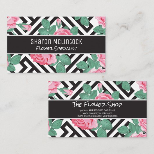 バラ花幾何学模様 名刺 (正面/裏面)