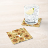 バラ花抽象芸術フローラプリントベージュ スクエアペーパーコースター (インサイチュ)