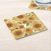 バラ花抽象芸術フローラプリントベージュ スクエアペーパーコースター (アングル)