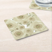 バラ花抽象芸術フローラプリントベージュ スクエアペーパーコースター (アングル)