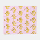 バラ花模様ピンクフェイク金ゴールドかわいらしフローラ フリースブランケット (正面(横))