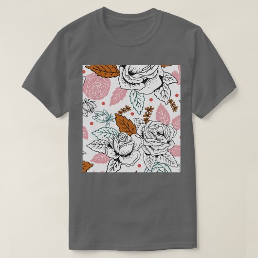 バラ花花花柄ラインアート Tシャツ (デザイン正面)