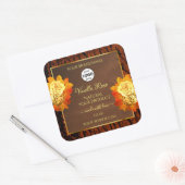 バラ花製品ラベルナチュラルウッドグレインロゴ スクエアシール (封筒)