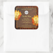 バラ花製品ラベルナチュラルウッドグレインロゴ スクエアシール (バッグ)