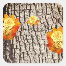 バラ花製品ラベル天然木目 スクエアシール