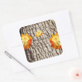 バラ花製品ラベル天然木目 スクエアシール (封筒)