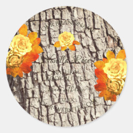 バラ花製品ラベル天然木目 ラウンドシール