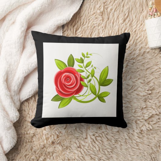 バラ花赤黒 クッション (ブランケット)