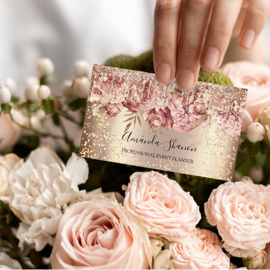 バラ花金ゴールド紙吹雪ドリップQRコードロゴ 名刺