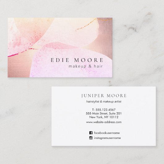 バラ芸術的金ゴールドピンクウォーターカラー美しいサロン 名刺 (正面/裏面)