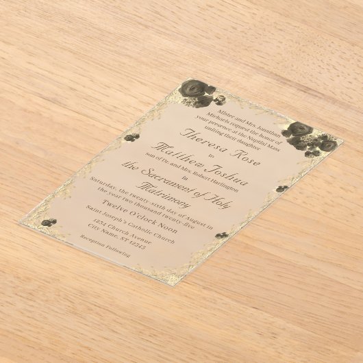 バラ華美カトリック結婚式招待状 アクリル招待状 (レイダウン)