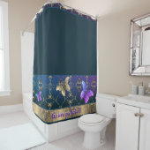バラ華美&バタフライドークブルーシャワーカーテン シャワーカーテン (インサイチュ)