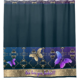 バラ華美&バタフライドークブルーシャワーカーテン シャワーカーテン