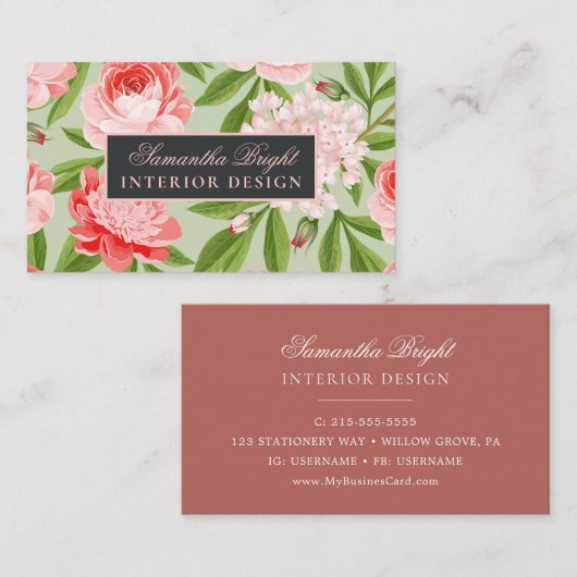 バラ葉とミニマル名刺 名刺 (正面/裏面)