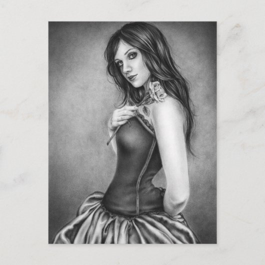 バラ葉書の女の子 ポストカード (正面)