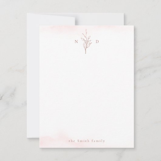 バラ葉金ゴールドモノグラムパーソナライズされた文具 ノートカード (正面)