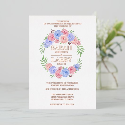 バラ葉金ゴールド花エレガント金ゴールド伝統的 箔招待状 (立ち正面)