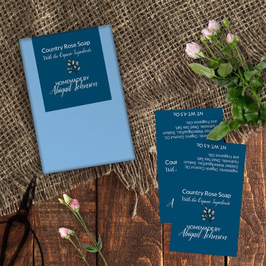 バラ葉&ラインアート手作り青石鹸ラベル 長方形シール